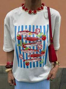 Bohemian Style, Bohemian Style, Women's T-Shirt, Short-Sleeved Graphic Tee, Casual Street Style, Cute Summer Top, Casual Summer Style, Casual Summer Style - 白色 7 - 查看 5