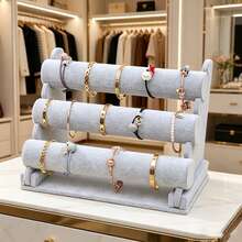 1pc Velvet T-Bar Bracelet Display Stand, Necklace Holder, Jewelry Rack, Jewelry Storage Organizer, Desktop Display Stand, Desktop Jewelry Rack, Mother's Day Gift, Suitable For Retail Display Cabinet, No Electricity Needed, Sturdy Plastic Base, Great For Displaying Necklaces, Bracelets And Watches - Multiple Styles - View 4