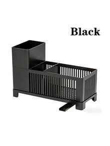 1pc Large Capacity Kitchen Sink Drain Basket - Sink Organizer/Dish Rack, Kitchen Storage Box, Black & Grey, Suitable For Kitchen And Bathroom Organizer Rack - With Automatic Drainage Hole Kitchen Sink, Equipped With Detachable Drain Tray Storage Container; Used For Storing Sponges, Brushes, Dishcloths, Soap, Utensils, Toiletries And Other Kitchen & Bathroom Accessories, Ideal For Kitchen Sink And Bathroom Countertop - Multicolor - View 12