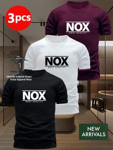 Prenda individual, no un conjunto de 3 piezas. Conjunto de 1 camiseta de manga corta para hombre, elegante y minimalista, presenta un prominente logotipo "NOX" y la frase "QUALITY" en la parte frontal.Las líneas de diseño limpio resaltan la aura competente del hombre urbano moderno.Disponible en tres colores clásicos - Blanco - Ver 1