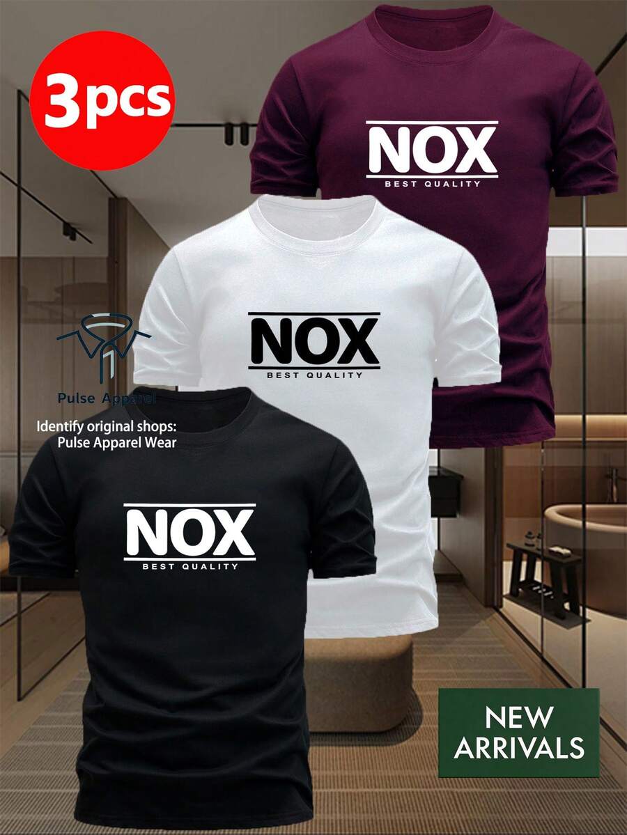 Prenda individual, no un conjunto de 3 piezas. Conjunto de 1 camiseta de manga corta para hombre, elegante y minimalista, presenta un prominente logotipo "NOX" y la frase "QUALITY" en la parte frontal.Las líneas de diseño limpio resaltan la aura competente del hombre urbano moderno.Disponible en tres colores clásicos - Blanco - Ver 1