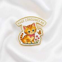 Funny Quirky Orange Cat Brooch, Creative Bow Tie Cat Shape English Slogan Brooch, Niche Design Versatile Casual Commute Outfit Accessory Decorative Brooch - A - View 4