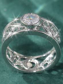 A Simple Yet Elegant Hollow Ring With An Arched Pattern Design. This Handmade Jewelry Piece For Women Is Perfect For Wearing At Wedding Parties And An Excellent Gift For Your Beloved Lady. - Silver - View 6