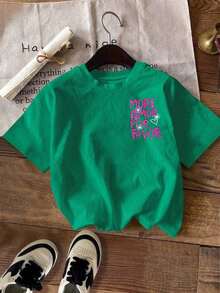 Camiseta de mujer, camiseta gráfica de manga corta de estilo casual de calle, linda blusa de verano - Verde - Ver 2