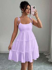 de tirantes con volantes de lunares, conjunto de ropa de playa de vacaciones para mujer - Rosa Roja - Ver 16