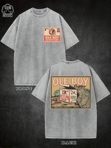 Women's T-Shirt, Men's T-Shirt With Vintage "Old Boy" Design - Washable On Both Sides, 230g, Casual Summer Crew Neck T-Shirt With A Unique Vintage Design, Machine Washable, Ideal Gift Option, Breathable Fabric. | Retro Style Design | Durable And Casual - 灰色 - 查看 1