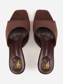 Sandalias de punta cuadrada de ante sintético con estampado de pato - Marrón - Ver 4