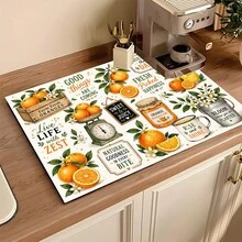 1pc Lemon Pattern Absorbent Drying Mat, Kitchen Decor Coffee Machine Pad, Beverage Coaster, Bowl Dish Drying Mat, Handmade Coffee Pot Drainer, Kitchen Floor Mat, Placemat, Tabletop Dish Drying Pad, Breakfast Mat, Heat-Resistant Anti-Slip Drying Mat, Diatomite Draining Pad, Hides Stains, Super Absorbent Kitchen Mat, Easy To Clean Dish Rack Mat, Suitable For Kitchen, Dining Table, Cafe, Bar, Holidays, Parties, Home Decor, Holiday Gifts - Multicolor - View 9