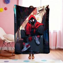 1pc Miles Morales S-Pider-Man Throw Blanket, Into The Spider-Verse Urban Style Fleece Blanket, Cozy Streetwear Aesthetic Plush Blanket,Cartoon Character Print Blanket,Cartoon Sofa Throw Blanket,Cartoon Blanket Fluffy,Camping Blanket,Christmas Present Modern Fashion Gift Suitable For Home Bedroom Bed Sofa Office Lunch Break Cover Picnic Blanket - Multicolor - View 3