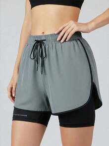 Pantalones cortos de yoga de secado rápido para mujer - Pantalones cortos deportivos ligeros y transpirables, pantalones de fitness elásticos negros de verano para mujer - Gris - Ver 11