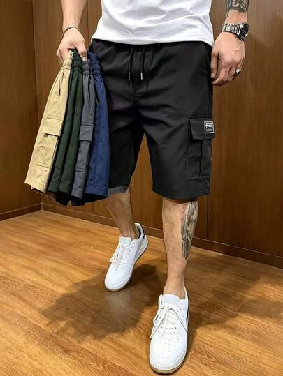 1 par de pantalones cortos cargo grises casuales para hombres con bolsillos prácticos, adecuados para uso diario y deportes
