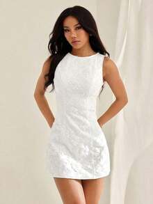 Vestido elegante vintage para vacaciones, vestido ajustado de jacquard para primavera/verano, vestido de tirantes, vestido mini verde - Blanco - Ver 1