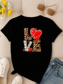Playera 100% algodón con diseño "LOVE" en patrones mixtos y corazón decorativo - Negro - Ver 2