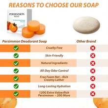 Persimmon Soap Bar For Old People Smell, Natural Deodorizing Body Odor Control Soap With Japanese Persimmon & Green Tea Extract, Gentle On All Skin Types - Quả hồng - Xem 10