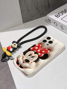 Disney Mickey Mouse Clubhouse Phone Case : 3D Fluffy Pattern Border Protector Phone Soft Phone Case With A Free Cute Mickey Bracelet Chain Lanyard, Mickey, Minnie, Goofy, Donald Duck, Daisy Duck, Pluto, For Apple 17 Promax 17 Pro 16 15 14 13 12 11 Pro Max XS Max X XR Soft Cover Summer Phone Case - 白色 - 查看 7