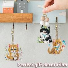 12 piezas Kit de pintura de diamantes de gato DIY - Vibrant de doble cara, colgante acrílico hecho a mano con diamantes de formas únicas - Excelente para decoración del hogar, decoración del jardín, recuerdos de fiesta, accesorios de mochila, decoración del jardín | Llavero decorativo | Formas surtidas, Kit de arte de diamantes - Ver 7
