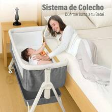 Cuna Colecho Ajustable con Función Mecedora, Mosquitero Retráctil y Ruedas con Freno - Gris - Ver 4