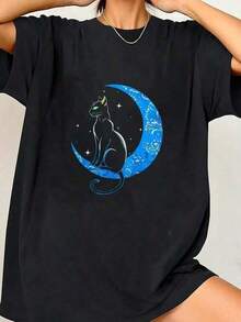 Camiseta De Gato-Luna-Creciente-Marinero-Mamáoferta Especial En La Nueva Tienda / Estilo Gótico Oscuro / / Estampados De Animes / Algodón Puro Y Suave Al Tacto / La Mejor Opción Para RegalosRopa de mujer / Ropa de mujer de uso diario / Blusas, camisas y camisetas de mujer / Camisetas de mujer ropa deportiva basicos mujer short playeras para hombre - Negro - Ver 7