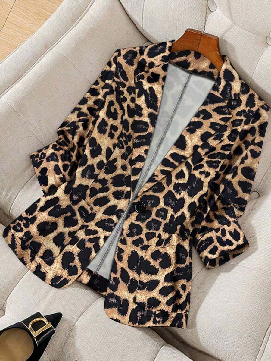 Blazer ligero de verano con cuello de contraste, uso casual/laboral, de 3/4 de manga para mujer - Amarillo - Ver 1