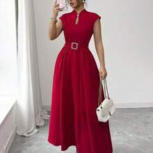 Elenzya Women's Elegant Casual Midi Dress With Romantic French Sicily Inspired Design, Suitable For Commute, Vacation, Afternoon Tea, Valentine's Day Party, Featuring Sweetheart Neck, Waist Tie Belt, Flared Hem, And Pockets, Spring/Summer - Verde militar - Ver 5