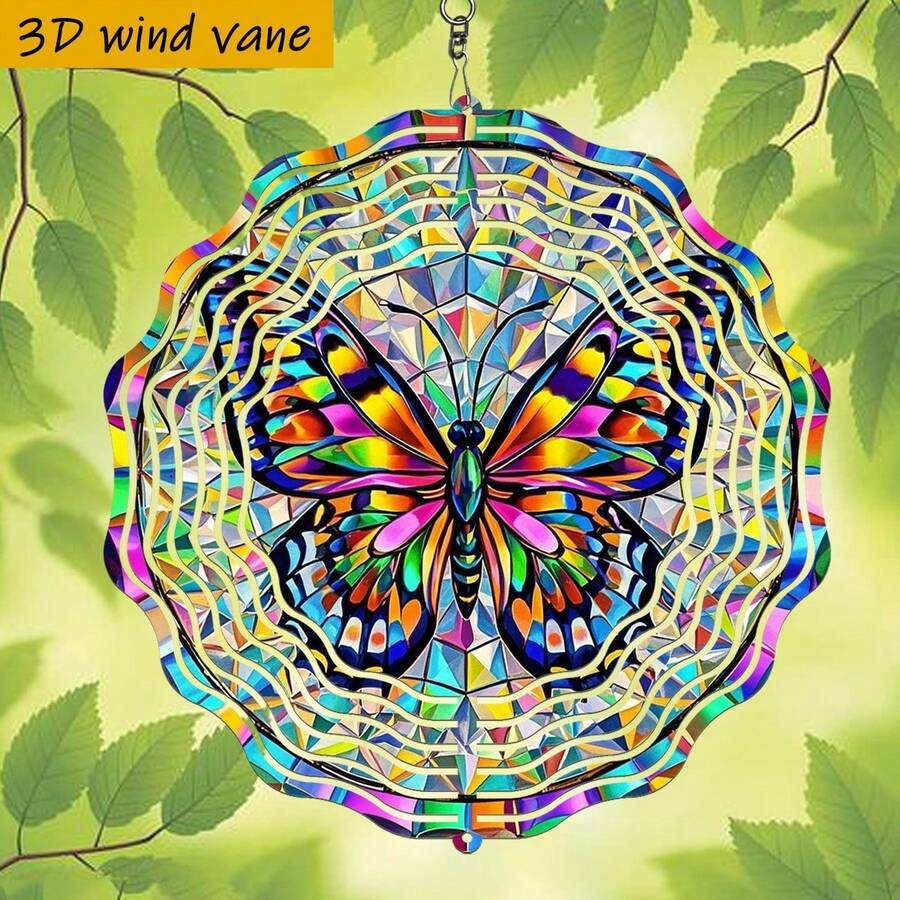 1 buah Lonceng Angin Kupu-kupu Gaya Kaca Lukis 3D dengan Kait Berputar 360° - Kincir Angin Besi Mosaik Warna-warni 10 Inci, Cocok untuk Dekorasi Dalam/Luar Ruangan, Taman, Pernikahan, Natal, dan Paskah - Tidak Membutuhkan Baterai/Listrik, Dekorasi Gantung DIY dengan Suara Merdu (Liontin Tidak Termasuk), Gaya Acak