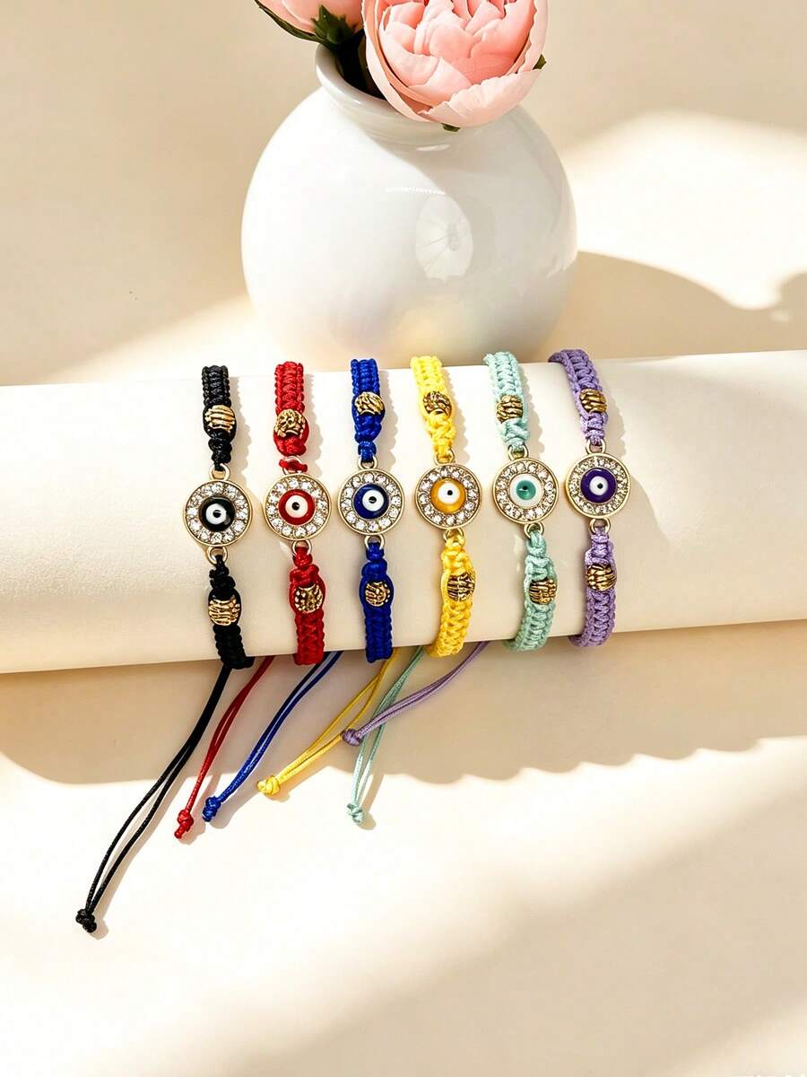 6pcs Evil Eye Braided String Bracelet, Handmade Adjustable Protection ...