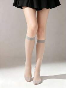 2pcs Women's Sheer Thigh High Stockings, Anti‑Snag, Summer Skin‑Friendly Nude Effect, Versatile Calf Socks For Spring & Autumn - Multicolor - View 3