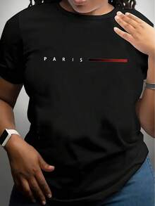 1 camiseta de mujer con la bandera de París, cuello redondo cómodo, manga corta de mezcla de algodón casual, top suave y transpirable, ropa de mujer, camiseta para verano y primavera, ropa urbana, estampado de letras a la moda, 180g 100% algodón. - Blanco - Ver 8