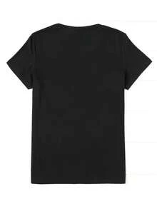 Women's Short-Sleeved T-Shirt With Cherry Print,  Casual Top, Stylish And Versatile For Everyday Wear. | Comfortable And Soft Fabric | EXEY Women's T-Shirts For Spring And Summer - 黑色 - 查看 2