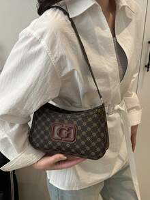 Nueva moda casual Bolso de mujer de PU de unicolor negro/café/caqui con lazo y herrajes metálicos, bolsa para monedas y maquillaje - Café - Ver 6