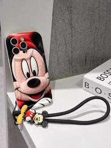 Disney Mickey Mouse Clubhouse Phone Case : 3D Fluffy Pattern Border Protector Phone Soft Phone Case With A Free Cute Mickey Bracelet Chain Lanyard, Mickey, Minnie, Goofy, Donald Duck, Daisy Duck, Pluto, For Apple 17 Promax 17 Pro 16 15 14 13 12 11 Pro Max XS Max X XR Soft Cover Summer Phone Case - trắng - Xem 5