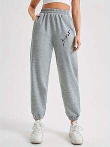 (1 Pants) Women'S Fashion Trousers, Women'S Autumn And Winter Fleece Sweatpants, Printed Design Sweatpants - 杏色 - 查看 10