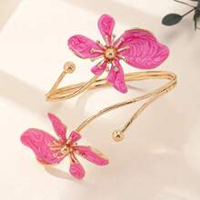 New Arrival Purple Enamel Openable Bangle, Gradient Floral Plated Gold Arm Cuff, Unique Design Jewelry Accessory - Purple Flowers - View 4