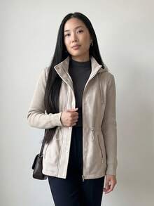 Women's Suede Parka Coat, Lined, Comfortable Style, Winter Jacket, Fleece Overcoat - Màu be - Xem 5