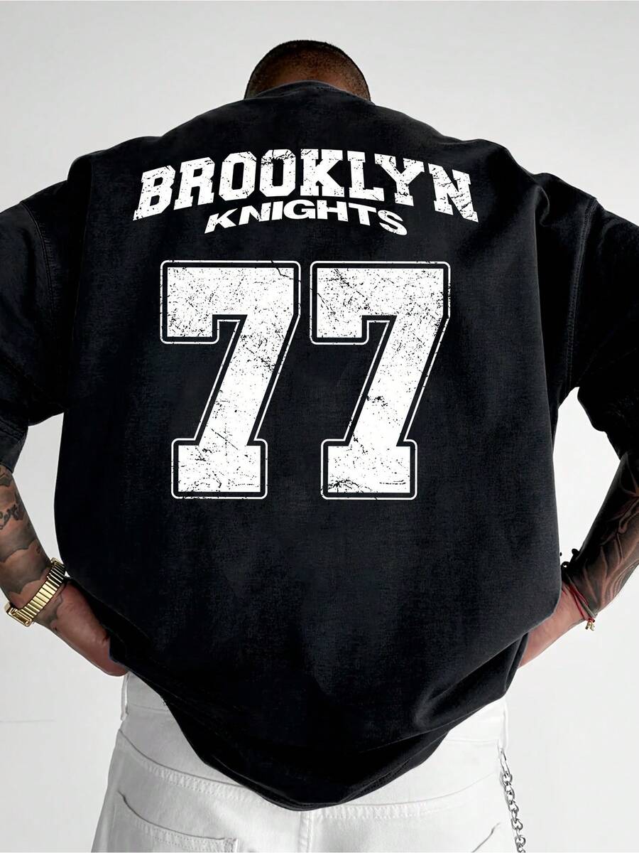 Men'S Novelty Shirts Knights Letter Classic Design With Number 195.58cm, Which Highlights Individuality And Conforms - 黑色 - 查看 1