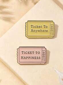 1/2pcs Artistic Ticket English Text Brooch, Petite Creative Soft Color High-Quality Accessory To Enhance Outfit, Suitable As Gift For Friends And Family With Great Atmosphere - Multicolor - View 6