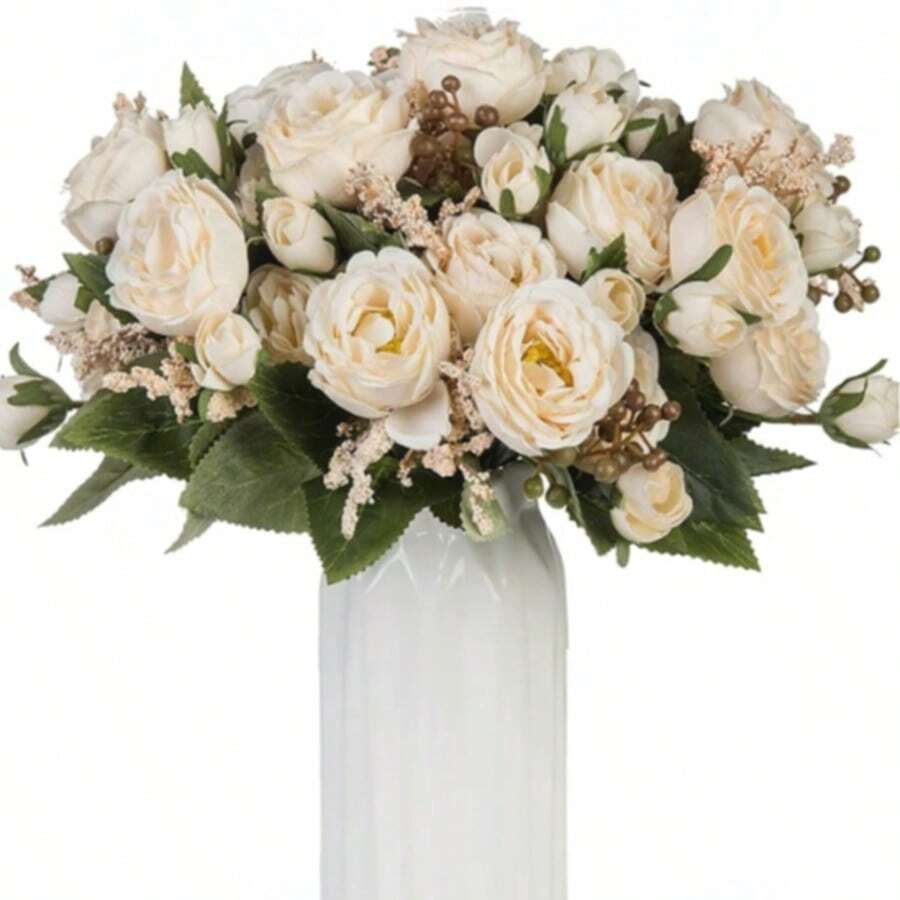 1/3 Bundle Artificial Peony Mixed Flower, Wedding Decor Bridal Bouquet Material, Classroom Decor, Home Vase Decor, Garden Outdoor Holiday Birthday Party Decoration - Beige - View 1