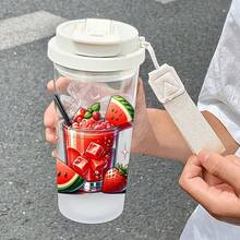 1個/5個 500ml 夏季西瓜&草莓圖案塑膠杯，附吸管、掛繩與防漏蓋，透明冰咖啡杯，清新西瓜草莓果昔圖案，適合日常使用，女士與水果愛好者的理想夏季禮物 - 多色-西瓜飲品 - 查看 10