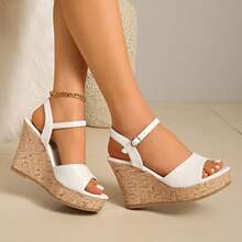 Women's New High Heel Wedge Sandals, Fashionable Platform Slides - White - View 4