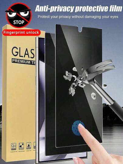 2 piezas Protector de pantalla de privacidad, desbloqueable por huella dactilar, compatible con Samsung Galaxy S26/S26Ultra/S26+/S22 Ultra/S23/S23 Plus/S23 Ultra/S24/S24 Plus/S24 Ultra/S25 Ultra/S25, protector de pantalla de teléfono, accesorios de teléfono, vidrio templado resistente al agua, anti-golpes, anti-caídas, anti-huellas dactilares, juego completo de protección de pantalla esencial, aplicable a protección diaria, oficina, hogar, a prueba de golpes, anti-caídas, resistente a los arañazos