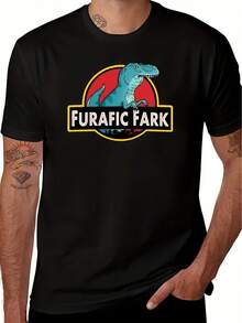 T-shirt grafica da uomo "FURAFIC FARK" - Un divertente design di dinosauro blu con dettagli gialli e rossi. Una maglietta casual con scollo rotondo, ideale per tutte le stagioni, perfetta per le uscite del fine settimana. - nero - Visualizzare 6