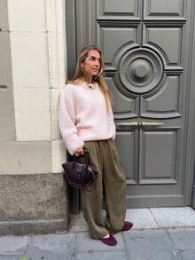 Senya 2026 Women's Pink Fuzzy Knit Sweater, Plus Size Funnel Neck Pullover, Soft Comfortable Loose Fit Long Sleeve Casual Autumn/Winter Top - Pink - View 6