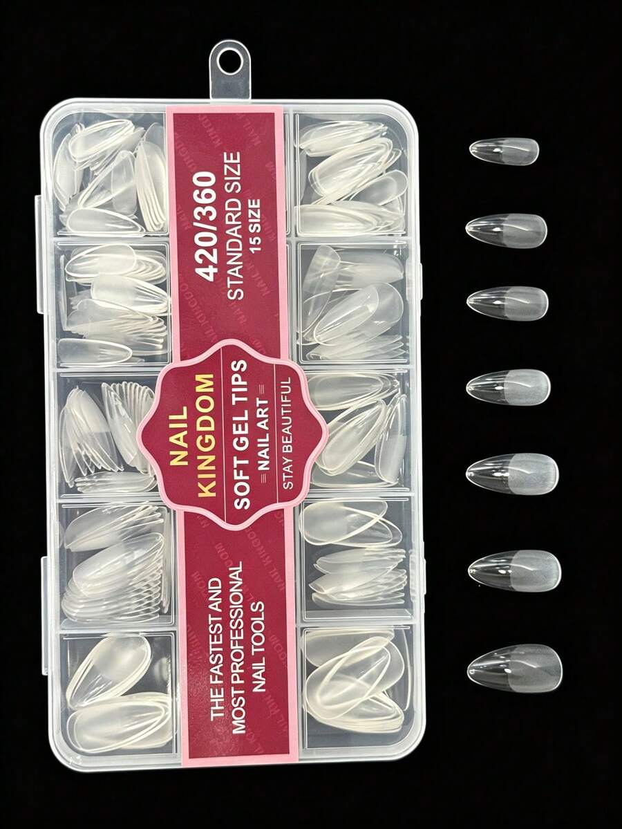 360 móng giả acrylic hình hạnh nhân cỡ trung bình, 15 kích cỡ, mặt trong mờ, nhiều hình dạng và kiểu dáng móng để lựa chọn, phù hợp cho việc tự làm móng nghệ thuật hoặc các vật dụng làm móng khác. - Xem 1