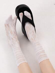 1/3 Pairs Of White Hollow Lace Socks, Spring And Summer Thin Two Toe Socks, Split Toe Socks, Women's Mid Leg Socks, Straight Leg Socks, - Multicolor - View 3