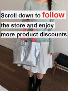 1pc Women's Contrast Color Shoulder Crossbody Bag, Large Capacity Glitter Tote Handbag, Suitable For Shopping, Commuting, Gift - Silver - View 2
