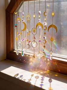 1pc Celestial Crystal Wind Chime Star Moon Gold Pendants With Rainbow Crystals Hanging Home Decor Mystical Sun And Moon Design Boho Chic Pendant Spiritual Energy Healing Crystal For Living Room Bedroom Yoga Space Meditation Spiritual Altar Decor Mystical Dreamcatcher Style Home Accent Energy Pendant For Positive Vibes And Spiritual Growth Bohemian Wall Decor With Sun Star Design Boho Room Hanging Ornament For Home Styling - Style H - View 11