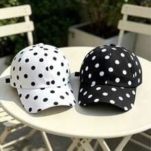 1pc Black & White Breathable Thin Baseball Cap, Unisex Outdoor Sun Protection Visor Hat, Suitable For Students And Couples As Gift, Spring/Summer,Beach,Vacation,Holiday,Travel - Black and White Polka Dots - View 8