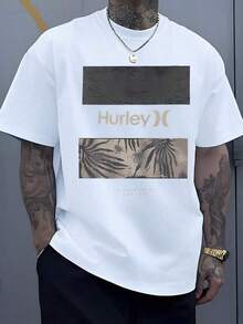 Tropical Vibes And Hurley Lettering T-Shirt, Featuring A Palm Leaf And Floral Design That Evokes A Relaxed Beach Getaway, Making It A Great Addition To Your Casual Wardrobe. 100% Cotton. - 白色 - 查看 1