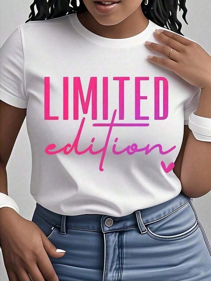 1 Piece Limited Edition Graphic T-Shirt For Women - White With Pink Lettering, Crew Neck, Short Sleeve, Casual For Everyday Wear And Special Occasions - Machine Washable Summer T-Shirt - Limited Edition Garment, Ladies T-Shirts, Relaxed Fit T-Shirt, Soft Fabric 180g 100% Cotton. - 白色 - 查看 1