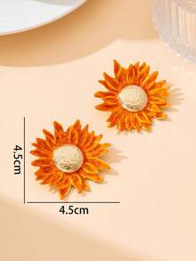1 Pair Fashionable Versatile Handmade Orange Sunflower Earrings, Vibrant Summer Beach Style - Orange - View 6